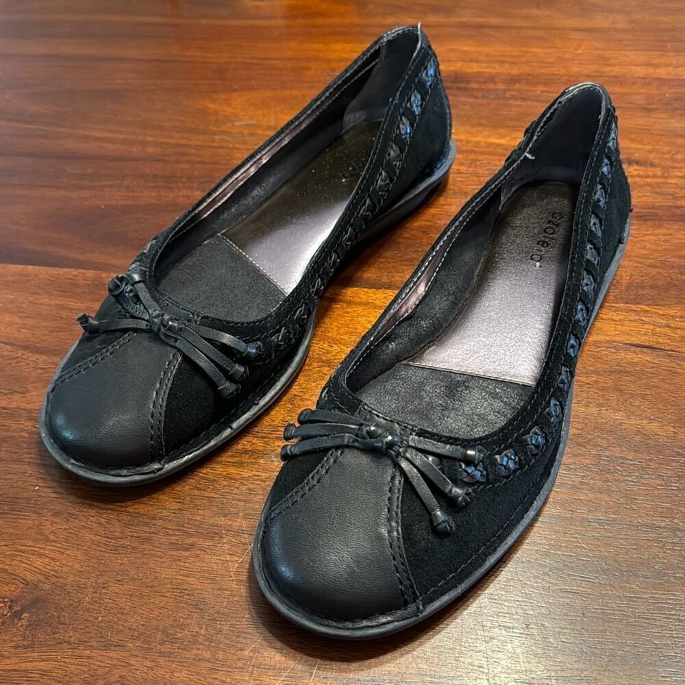 Azaleia Candy Black Napa Leather Suede Flats Women’s US 8.5